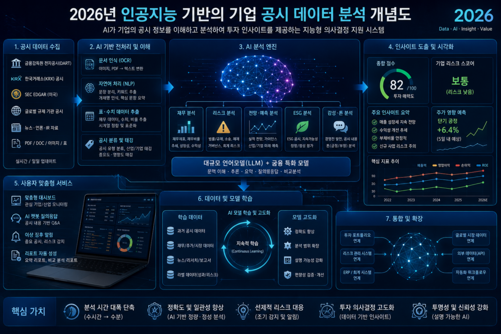 2026년 인공지능 기반의 기업 공시 데이터 분석 개념도