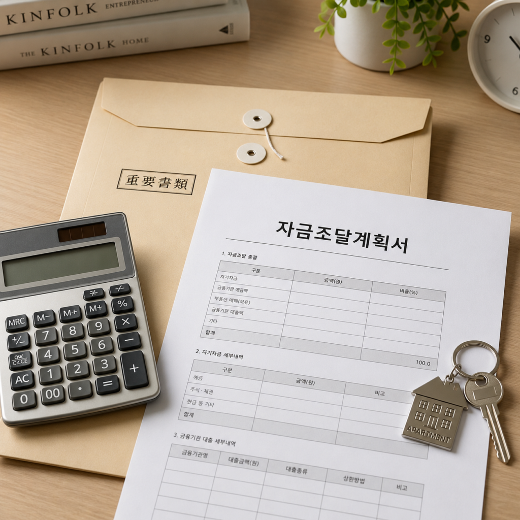 아파트 자금조달계획서 작성을 위해 계산기를 활용하는 모습