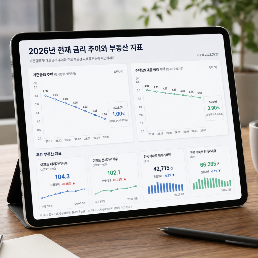 2026년 부동산 경제 지표와 대출 금리를 확인하는 화면